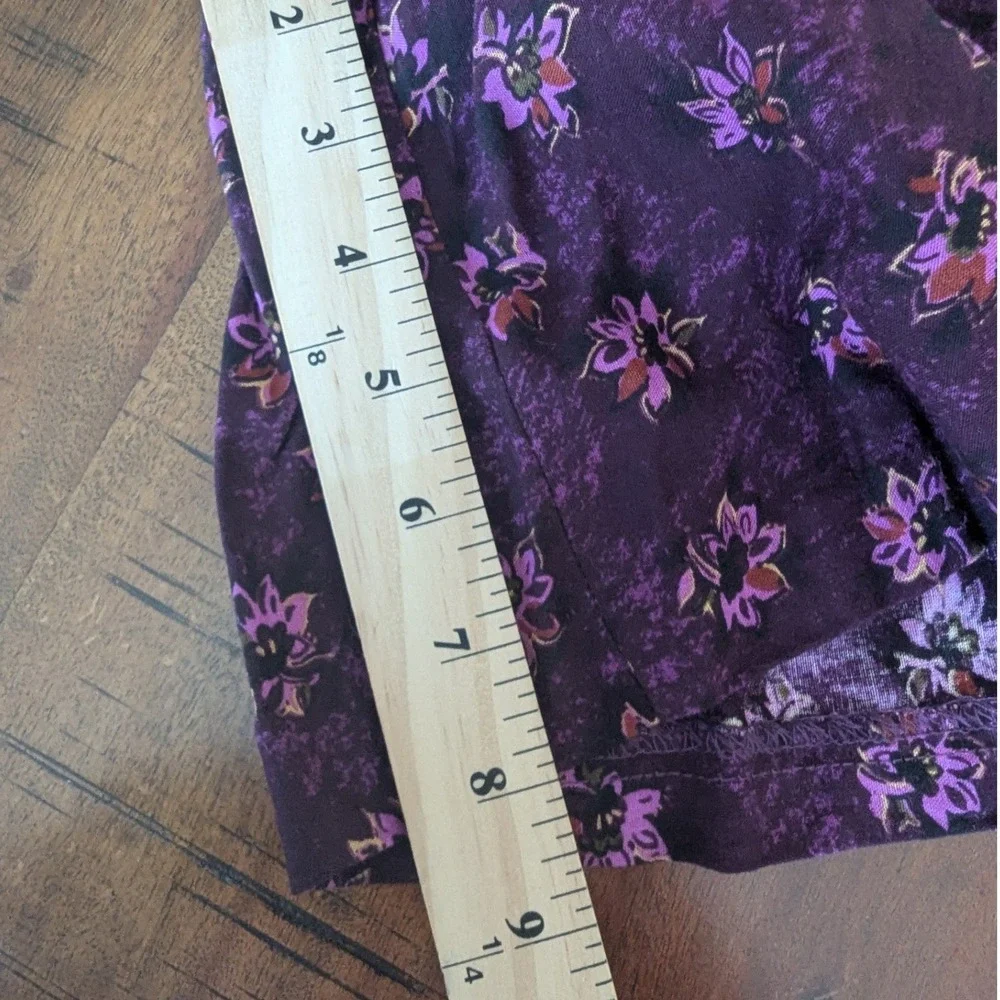 Vtg 90s 2 Pc Set Shorts Purple Floral‎ Rayon Button Up Short Sleeve Top Artsy MD